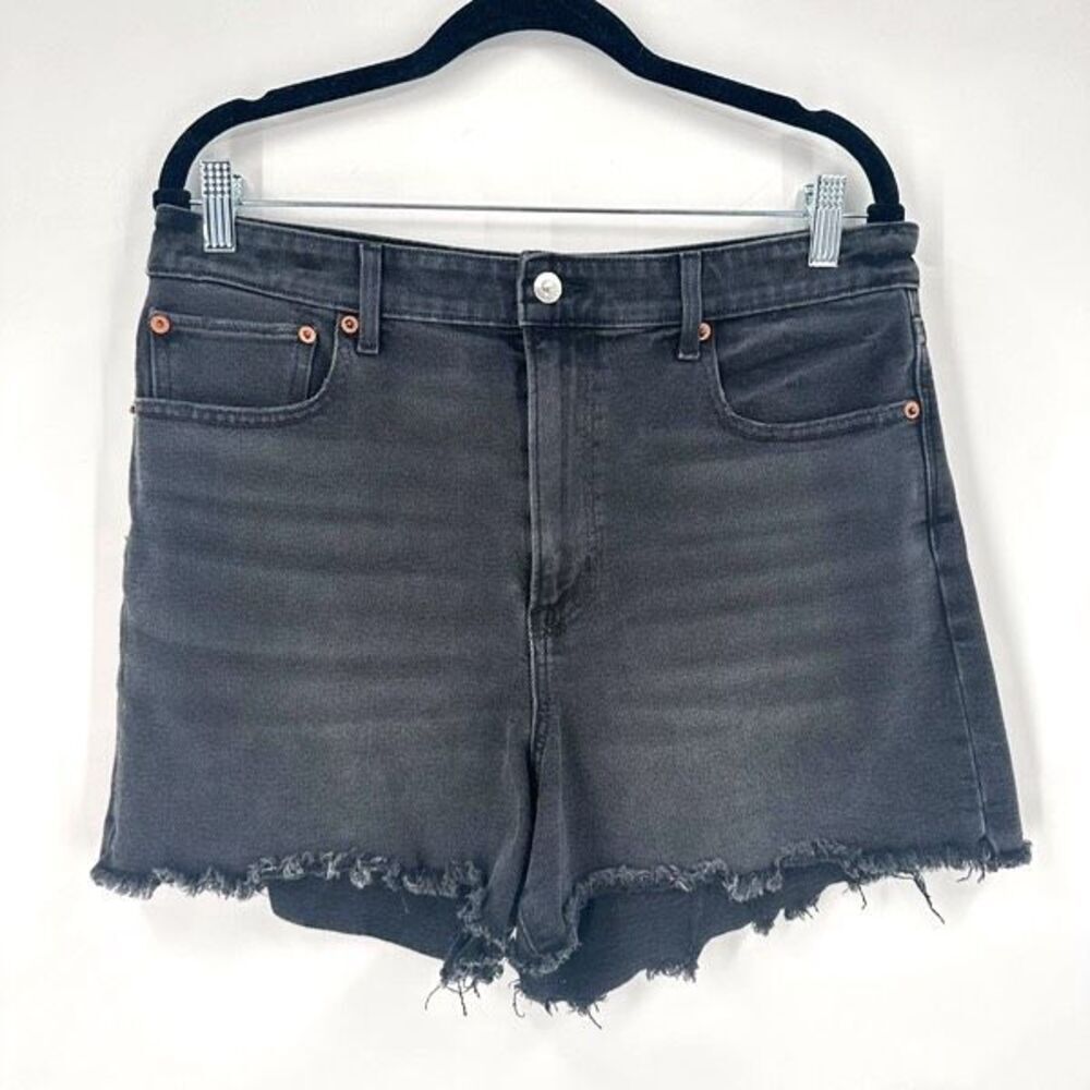 American Eagle Black 90s Boyfriend‎ Distressed CutOff Hi Rise Denim Shorts Sz 12